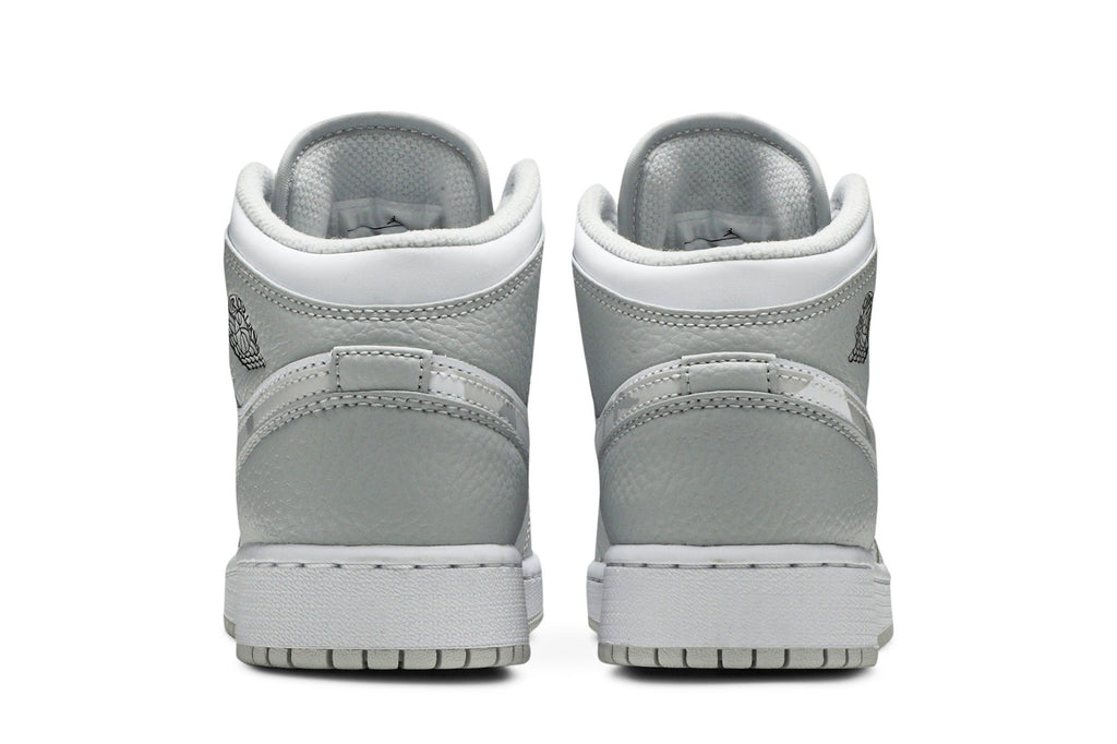 Retro 1 Mid SE GS Sneakers — Swoosh Logo – Grey Camo — DD3235-100