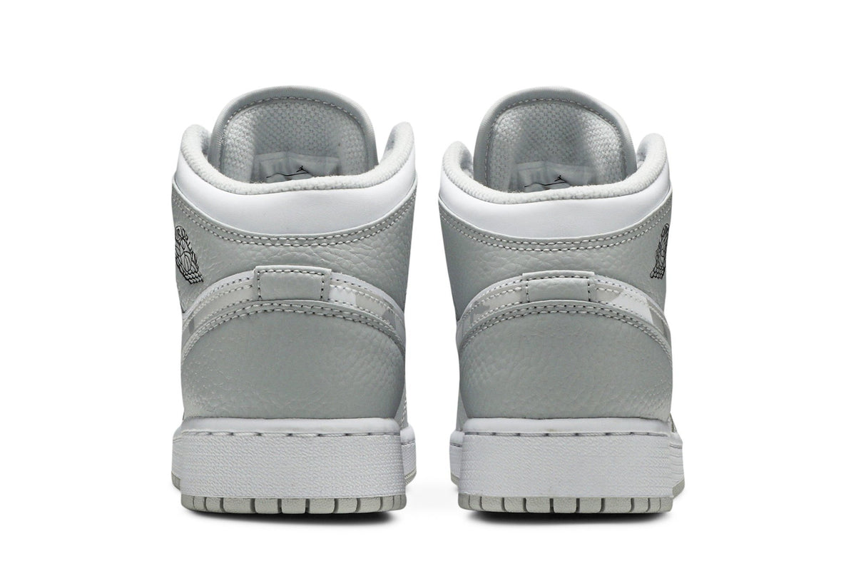 Retro 1 Mid SE GS Sneakers — Swoosh Logo – Grey Camo — DD3235-100