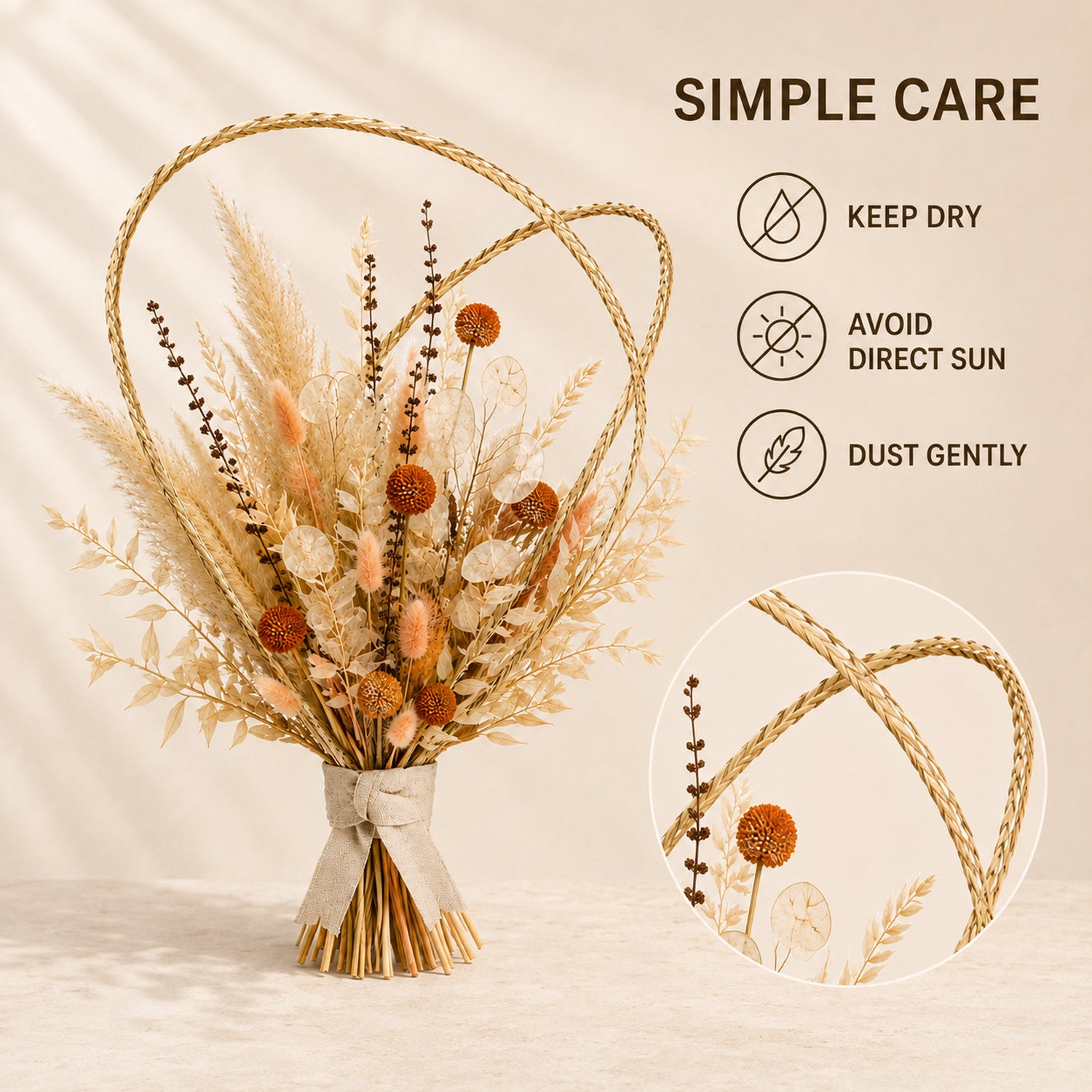 Halo Weave Dried Flower Bouquet - Hand-Braided Botanical Sculpture