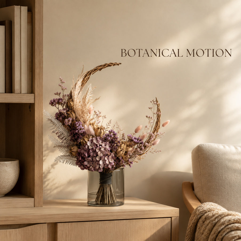 Crescent Drift Dried Flower Bouquet - Woven Willow Floral Sculpture
