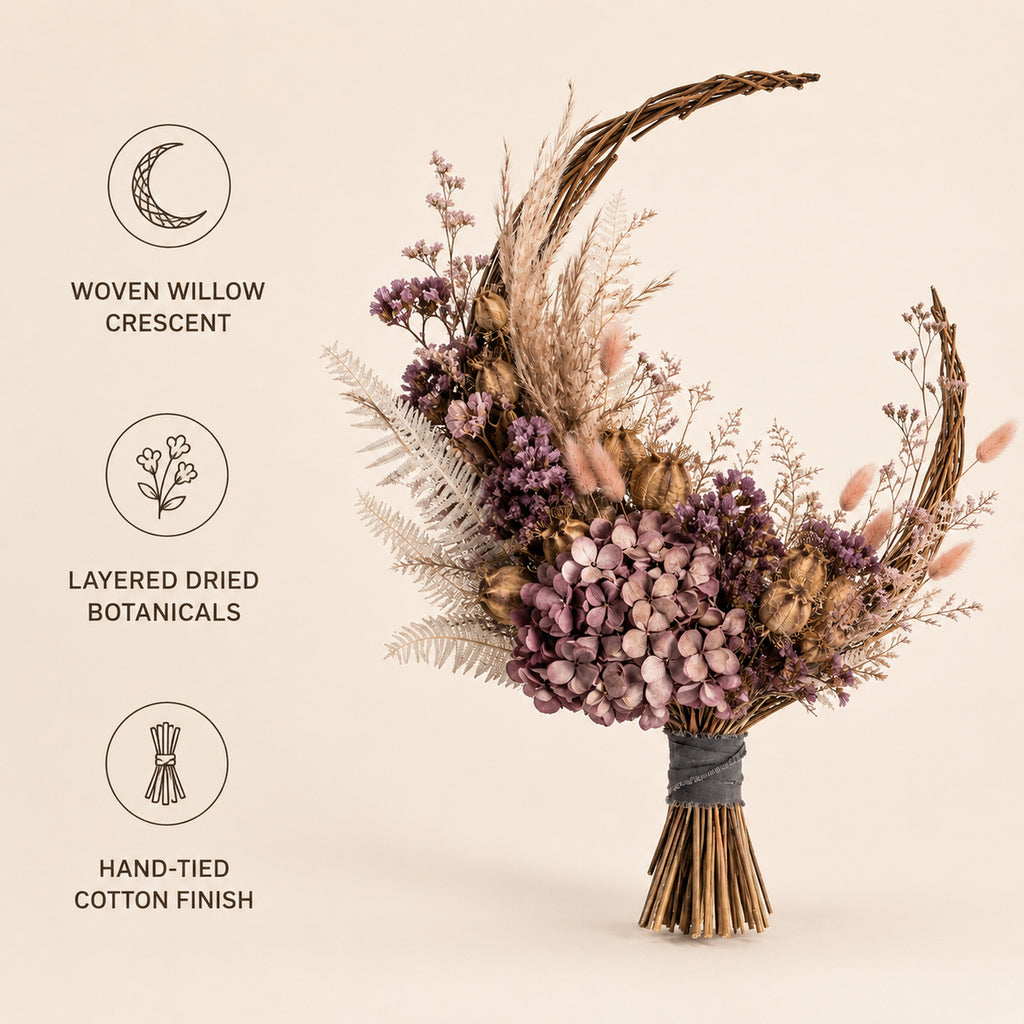 Crescent Drift Dried Flower Bouquet - Woven Willow Floral Sculpture