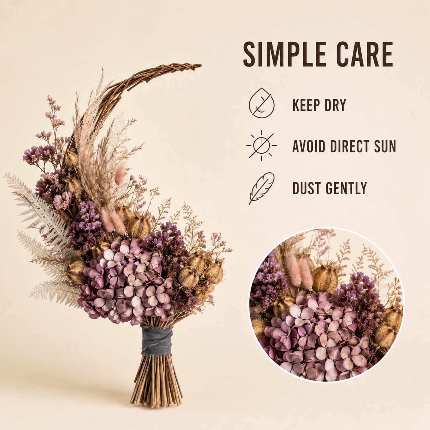 Crescent Drift Dried Flower Bouquet - Woven Willow Floral Sculpture