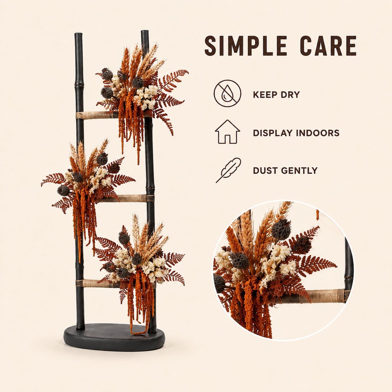Ember Ladder Dried Floral Sculpture - Freestanding Botanical Decor