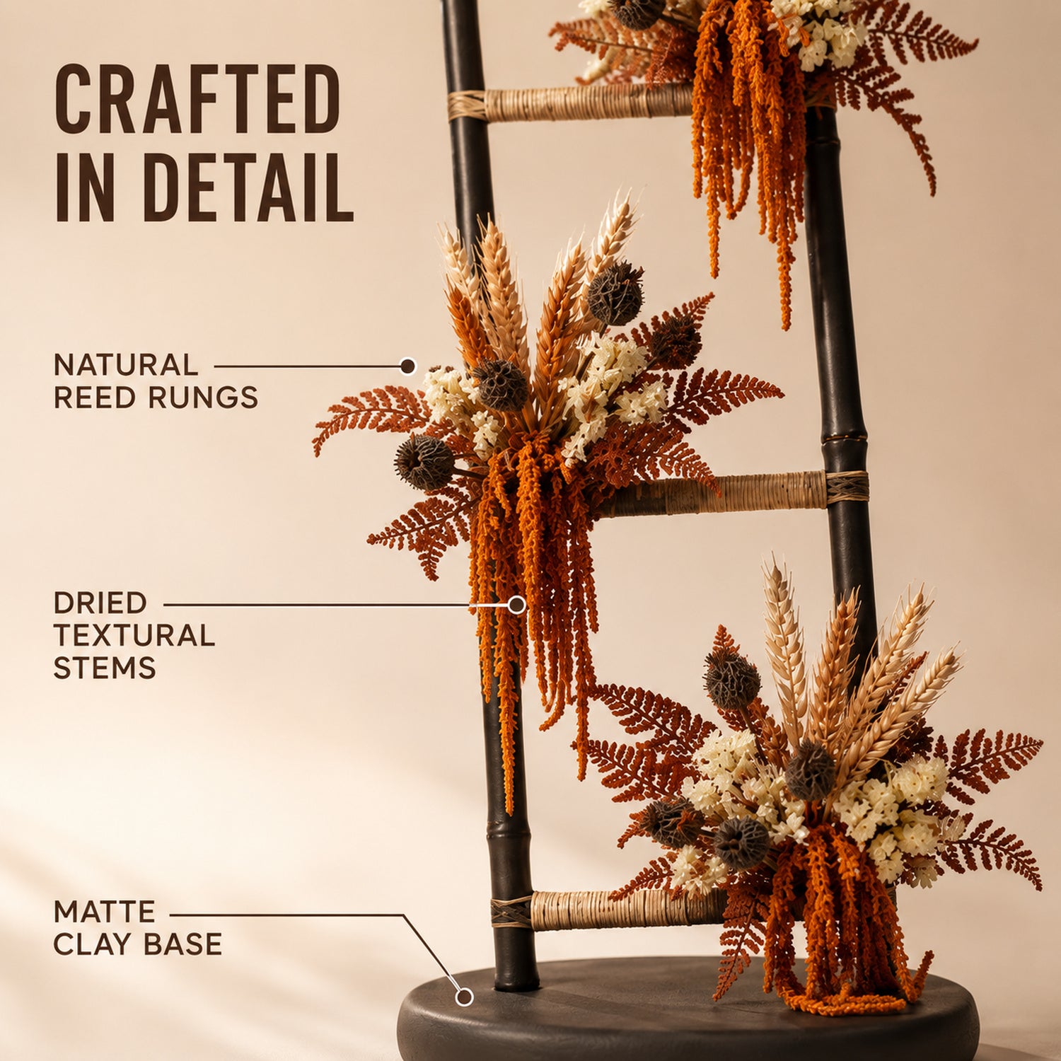 Ember Ladder Dried Floral Sculpture - Freestanding Botanical Decor
