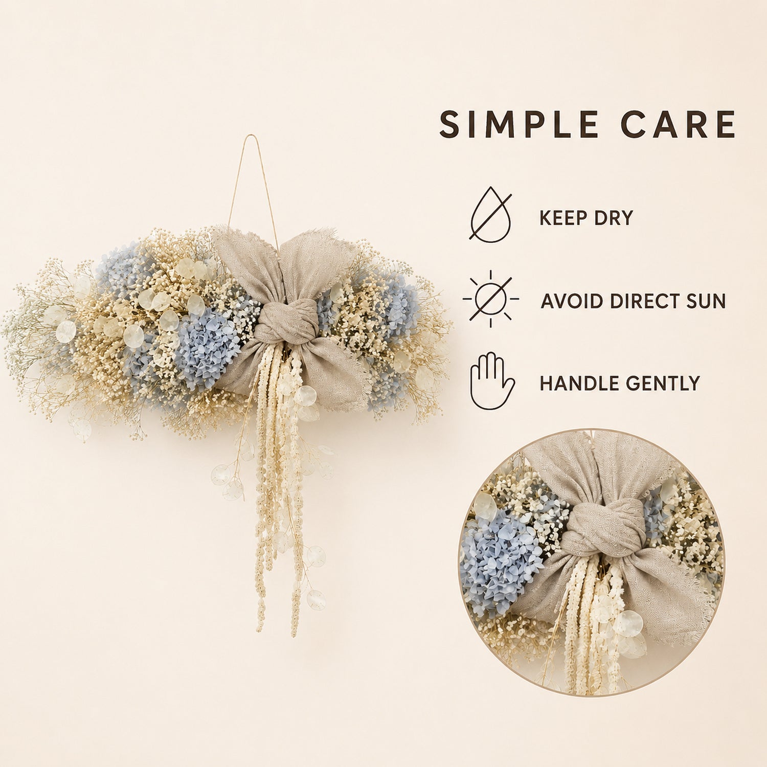 Cloud Knot Hanging Dried Flower Cluster - Botanical Wall Decor