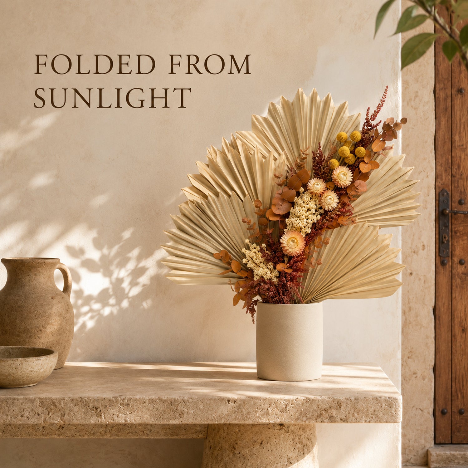 Sunfold Fan Dried Flower Bouquet - Folded Palm Floral Art