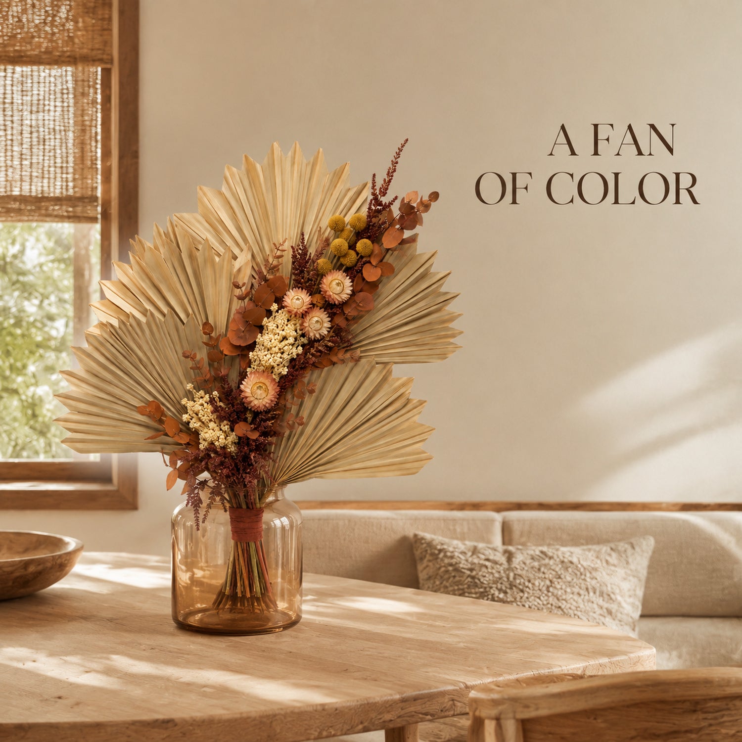 Sunfold Fan Dried Flower Bouquet - Folded Palm Floral Art