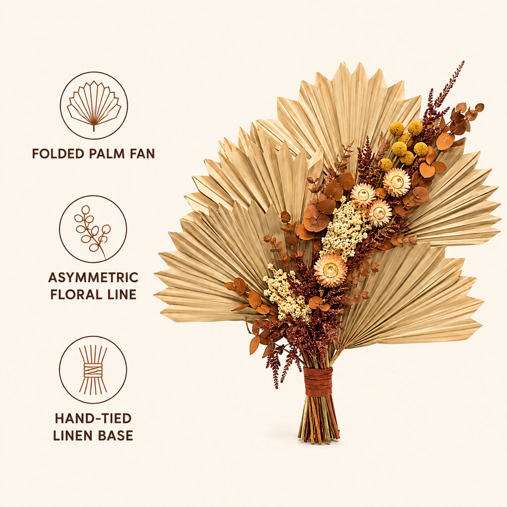 Sunfold Fan Dried Flower Bouquet - Folded Palm Floral Art