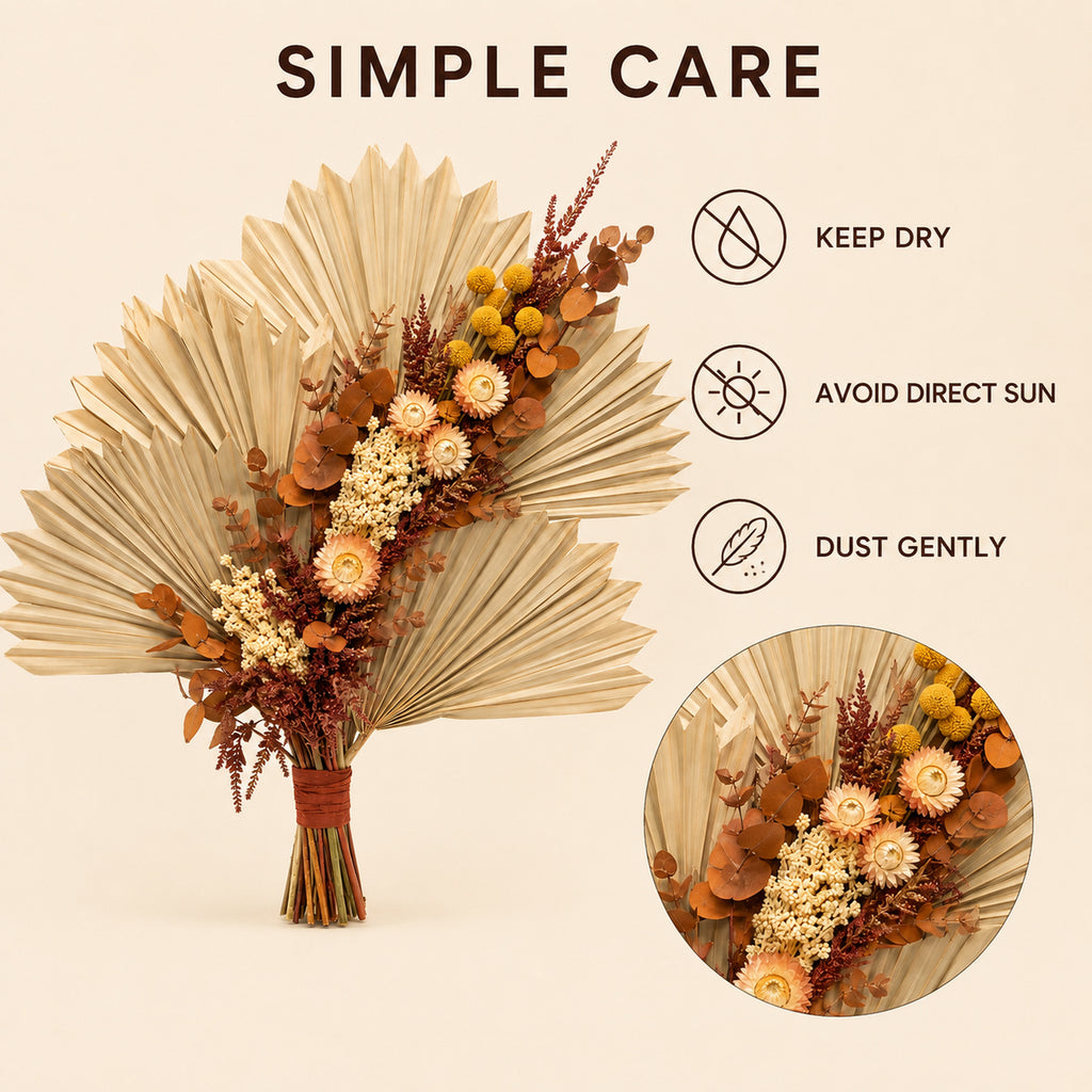 Sunfold Fan Dried Flower Bouquet - Folded Palm Floral Art