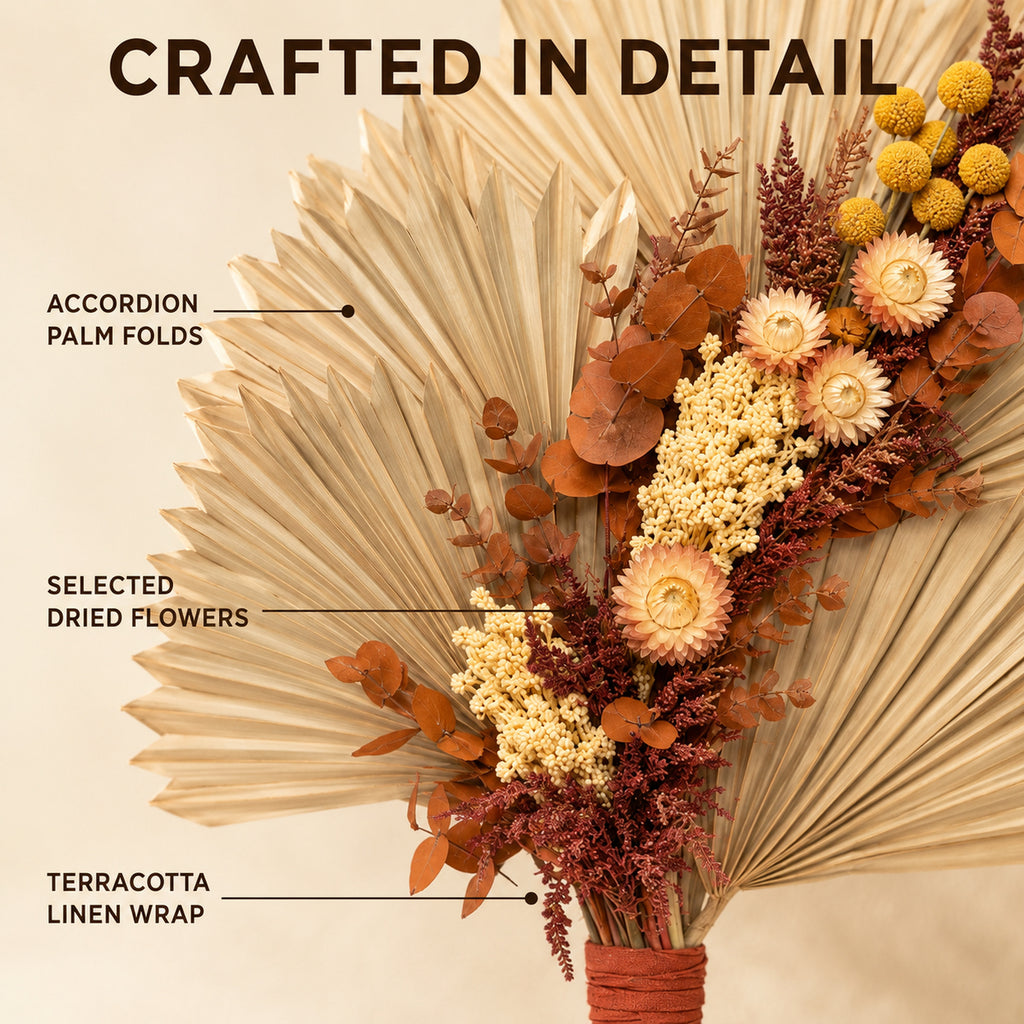 Sunfold Fan Dried Flower Bouquet - Folded Palm Floral Art