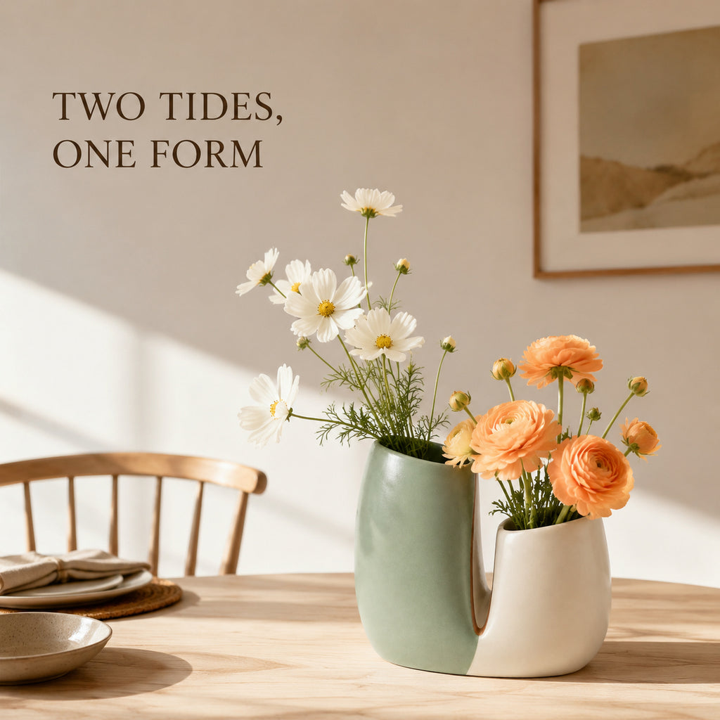 Tidefold Twin-Chamber Ceramic Vase