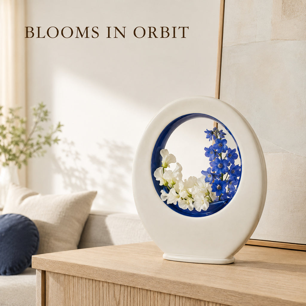 Orbit Slot Porcelain Vase - Cobalt Inner Glaze