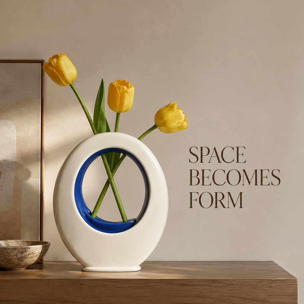 Orbit Slot Porcelain Vase - Cobalt Inner Glaze