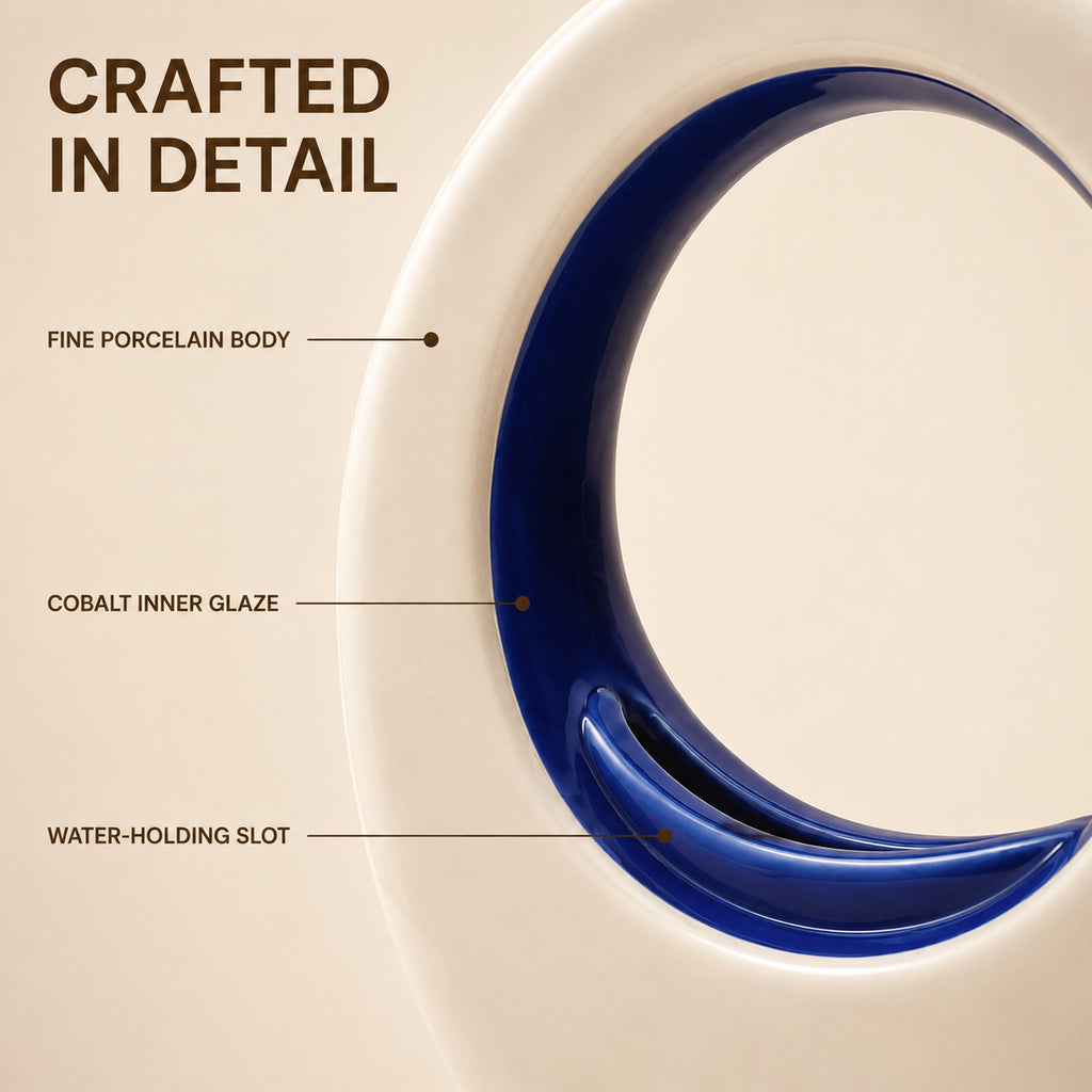 Orbit Slot Porcelain Vase - Cobalt Inner Glaze