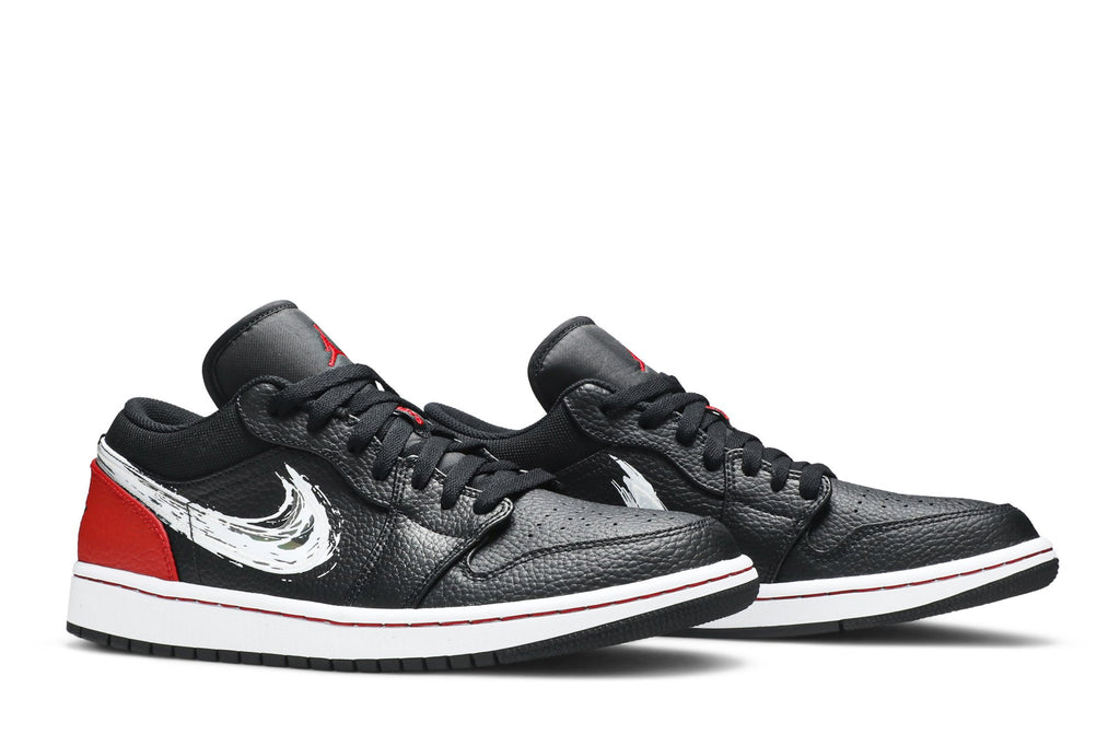 Retro 1 Low Sneakers — Brushstroke Swoosh – Black Red — DA4659-001