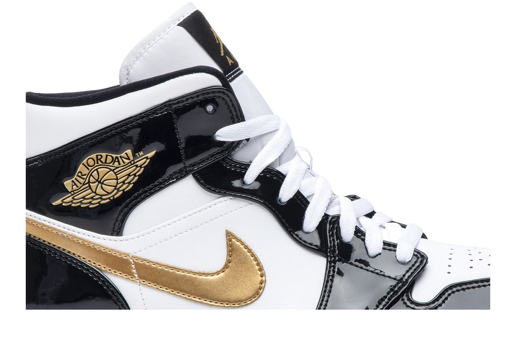 Retro 1 Mid Patent Sneakers — Black Gold — 852542-007