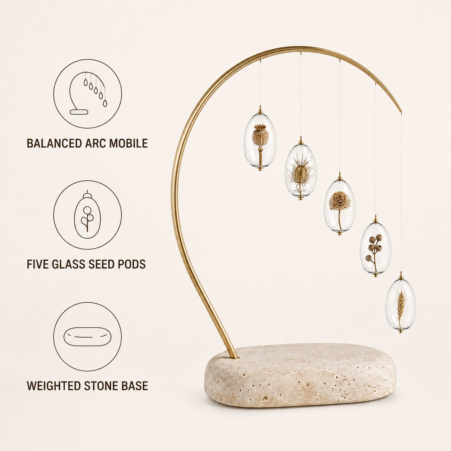Seed Arc Botanical Table Mobile - Glass Pod Sculpture