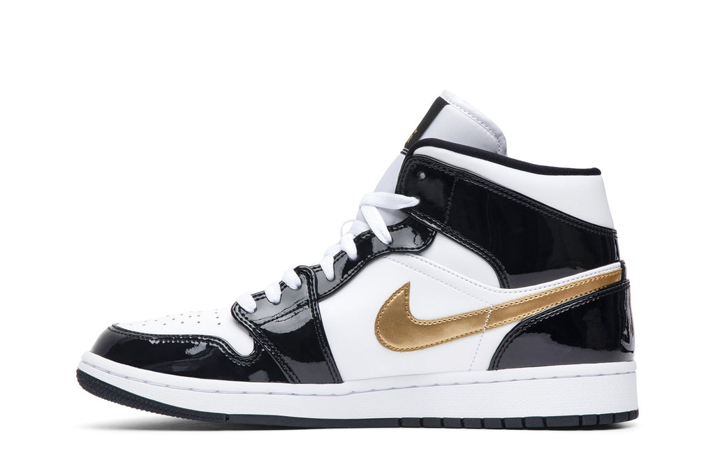 Retro 1 Mid Patent Sneakers — Black Gold — 852542-007