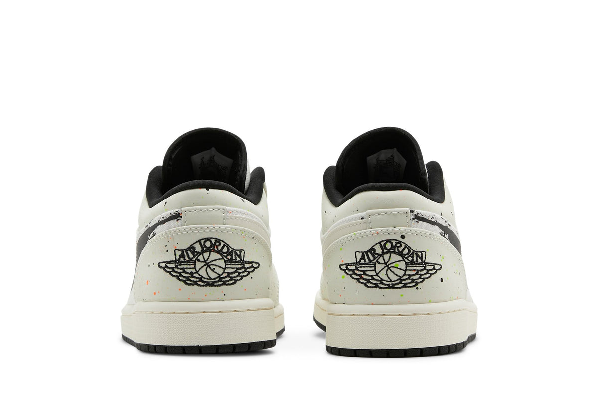 Retro 1 Low Sneakers — Brushstroke Swoosh – Paint Splatter — DM3528-100