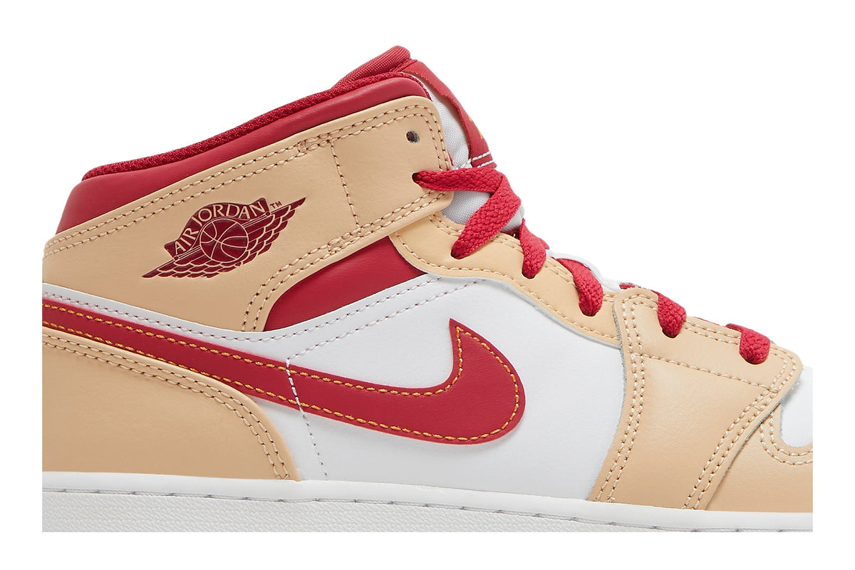 Retro 1 Mid GS Sneakers — Light Curry Cardinal Red — 554725-201