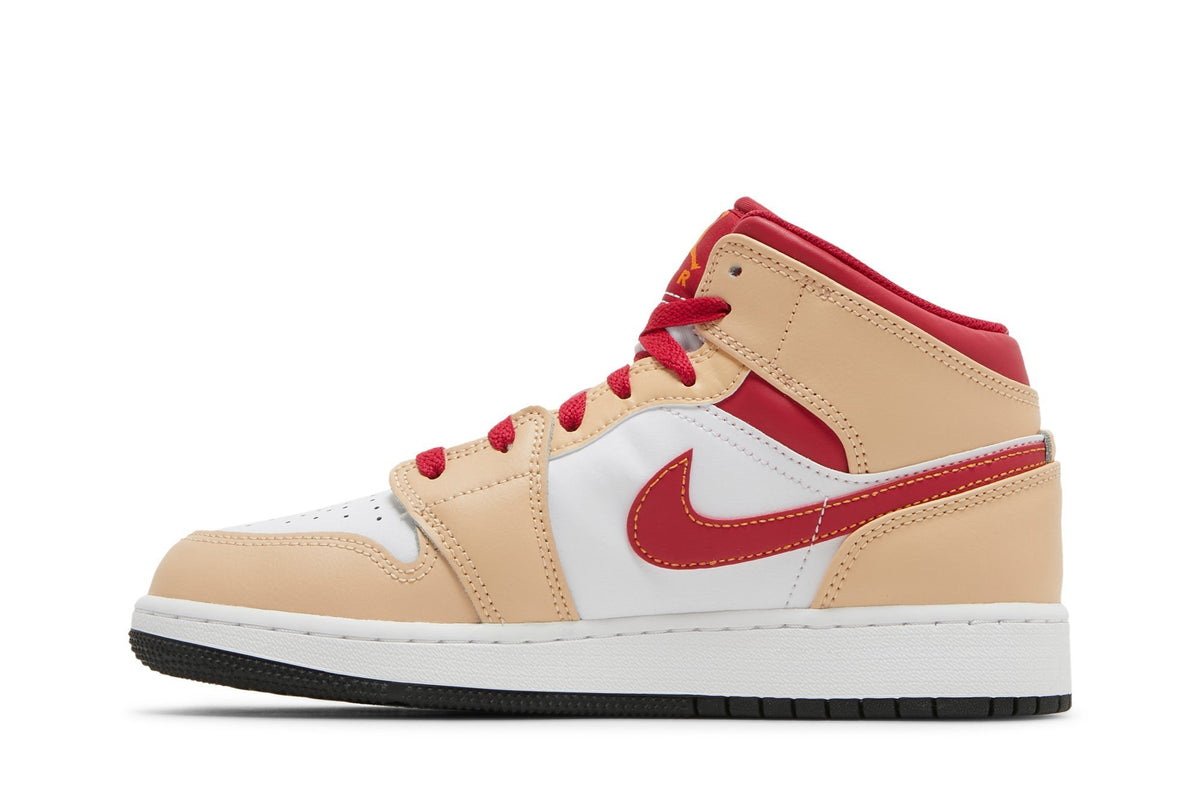 Retro 1 Mid GS Sneakers — Light Curry Cardinal Red — 554725-201