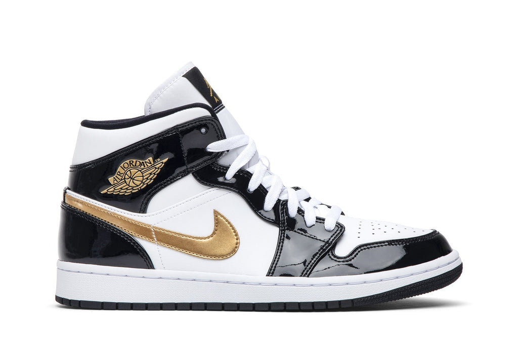 Retro 1 Mid Patent Sneakers — Black Gold — 852542-007