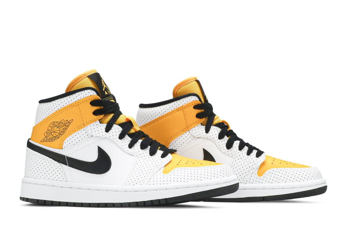 Retro 1 Mid Sneakers — Perforated – White University Gold — BQ6472-107