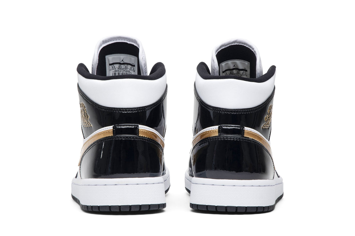 Retro 1 Mid Patent Sneakers — Black Gold — 852542-007