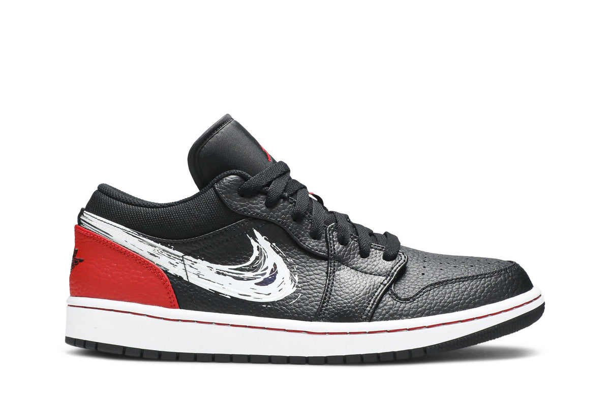 Retro 1 Low Sneakers — Brushstroke Swoosh – Black Red — DA4659-001