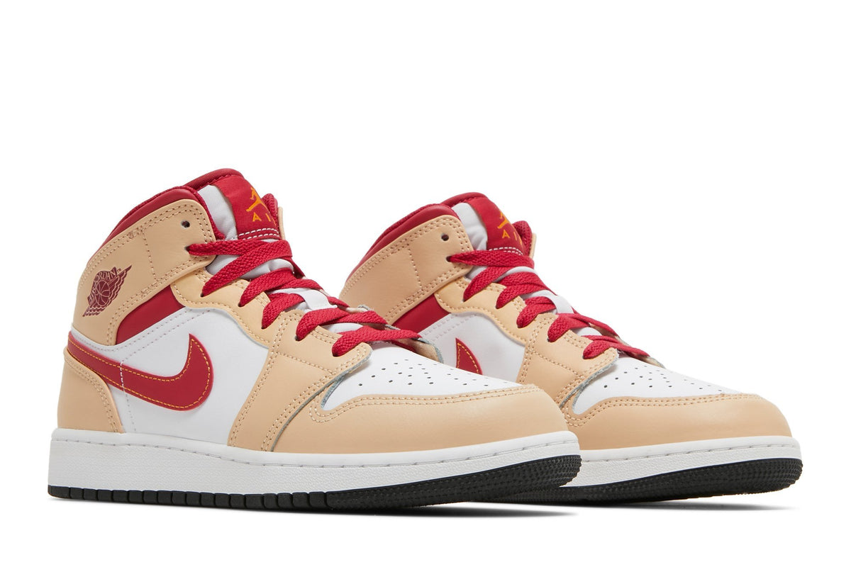 Retro 1 Mid GS Sneakers — Light Curry Cardinal Red — 554725-201
