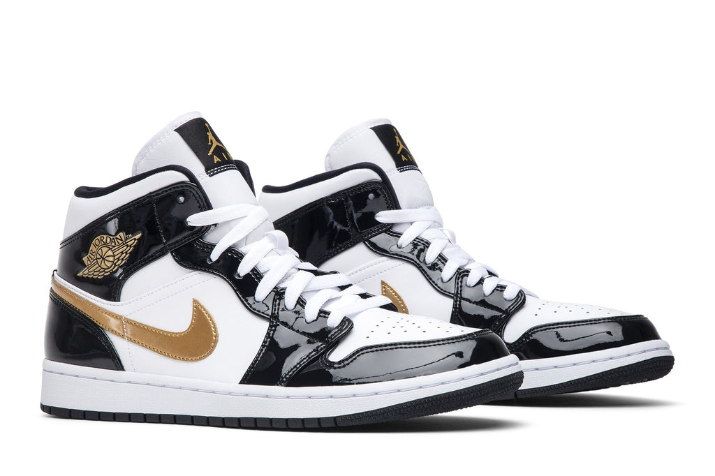 Retro 1 Mid Patent Sneakers — Black Gold — 852542-007