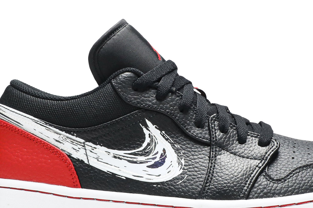 Retro 1 Low Sneakers — Brushstroke Swoosh – Black Red — DA4659-001