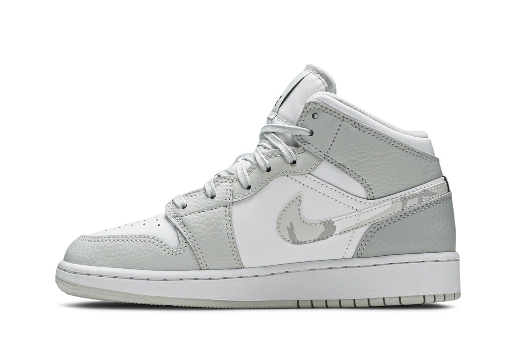 Retro 1 Mid SE GS Sneakers — Swoosh Logo – Grey Camo — DD3235-100