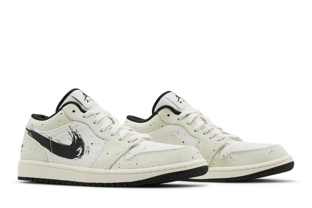 Retro 1 Low Sneakers — Brushstroke Swoosh – Paint Splatter — DM3528-100