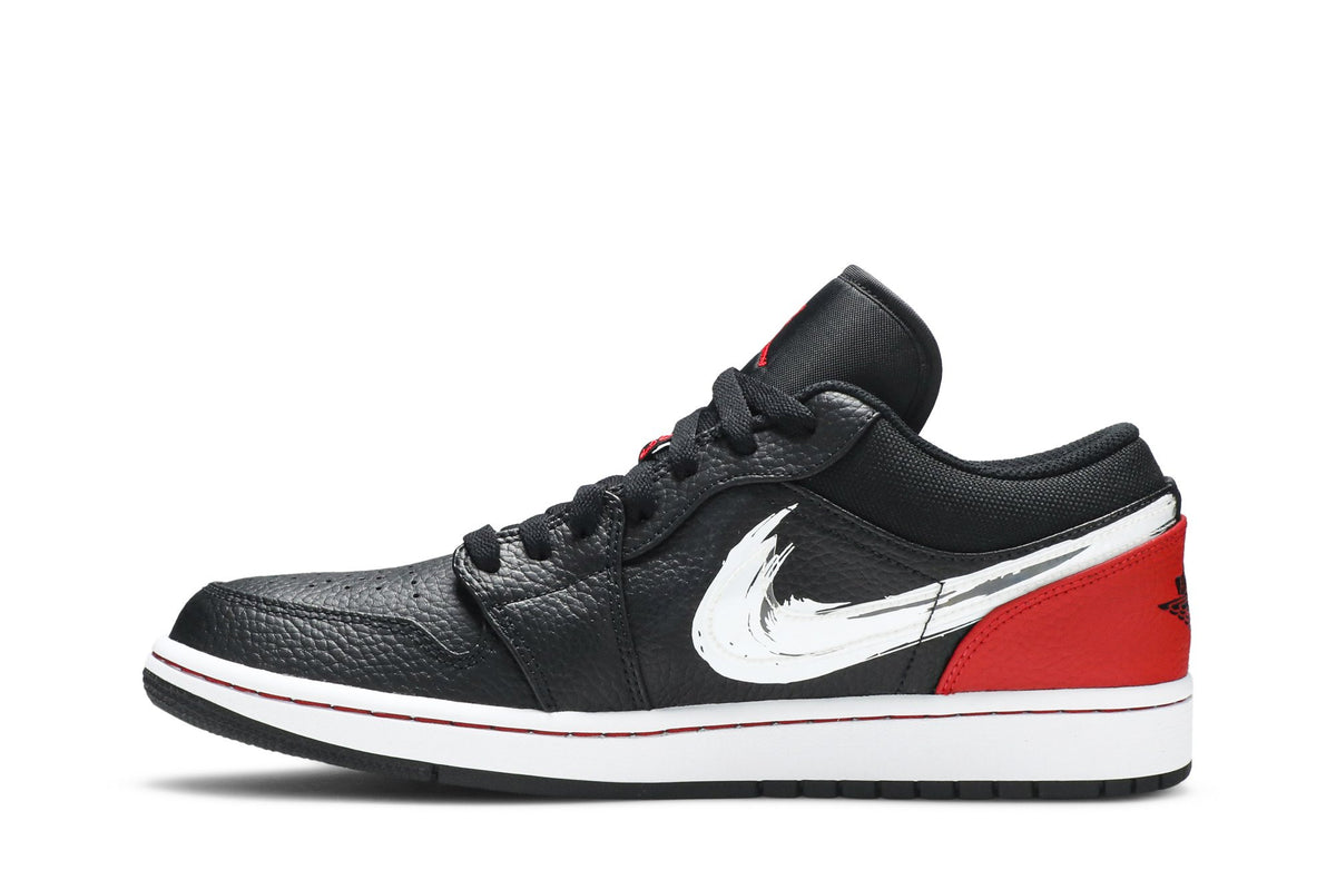 Retro 1 Low Sneakers — Brushstroke Swoosh – Black Red — DA4659-001