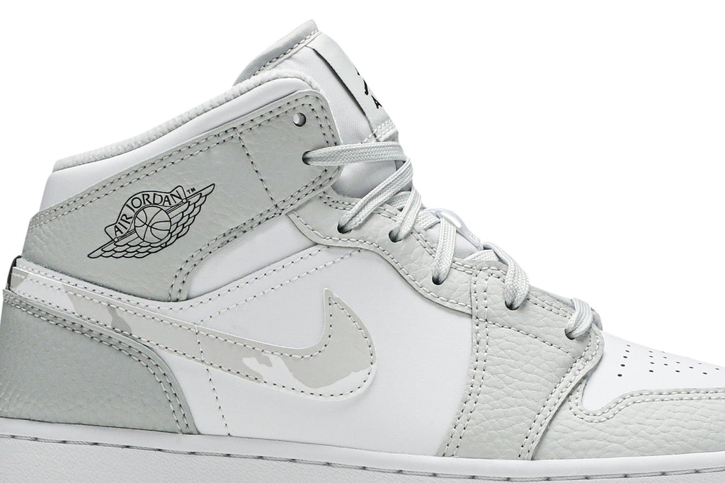 Retro 1 Mid SE GS Sneakers — Swoosh Logo – Grey Camo — DD3235-100