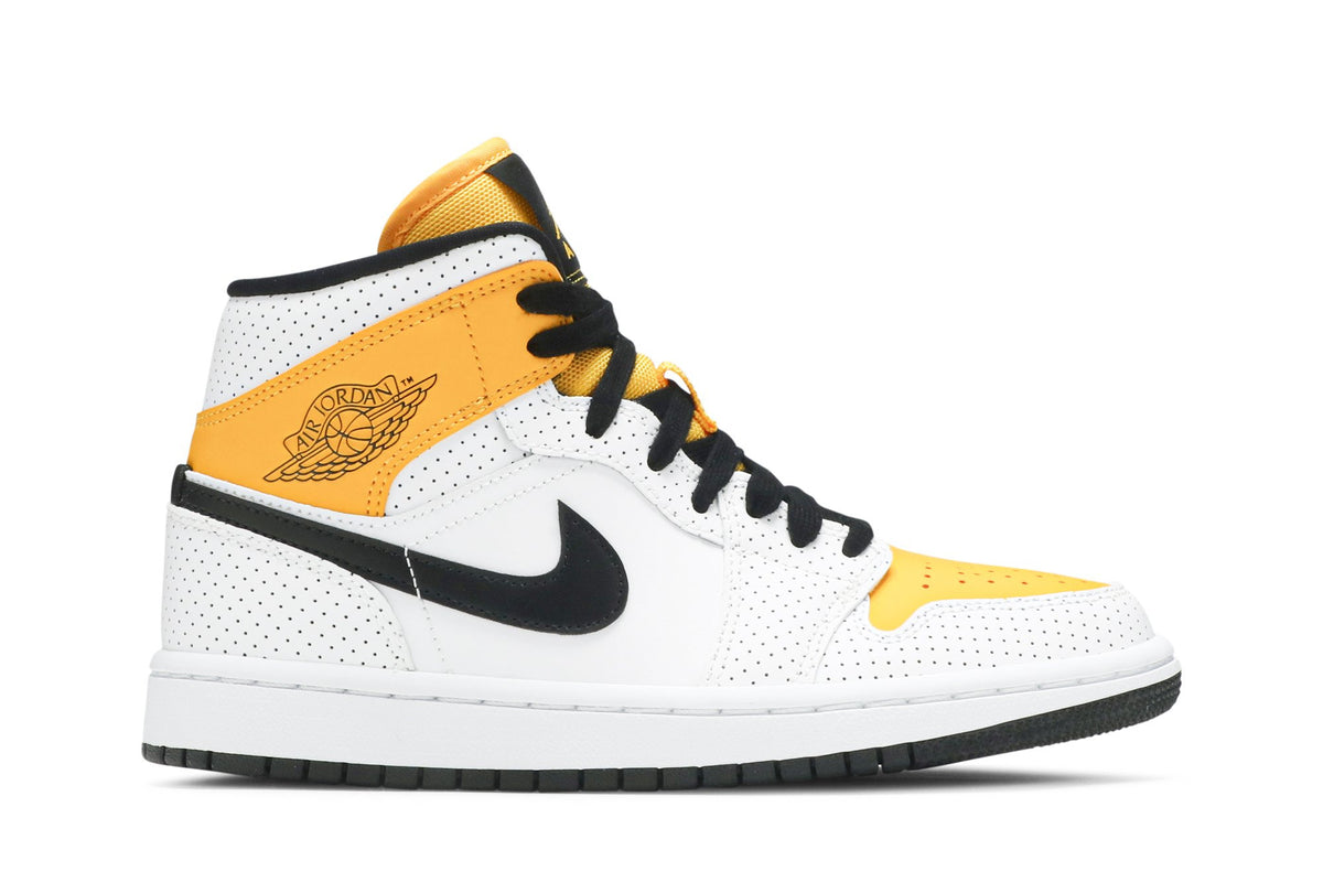 Retro 1 Mid Sneakers — Perforated – White University Gold — BQ6472-107