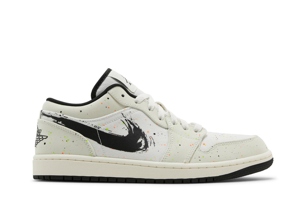 Retro 1 Low Sneakers — Brushstroke Swoosh – Paint Splatter — DM3528-100